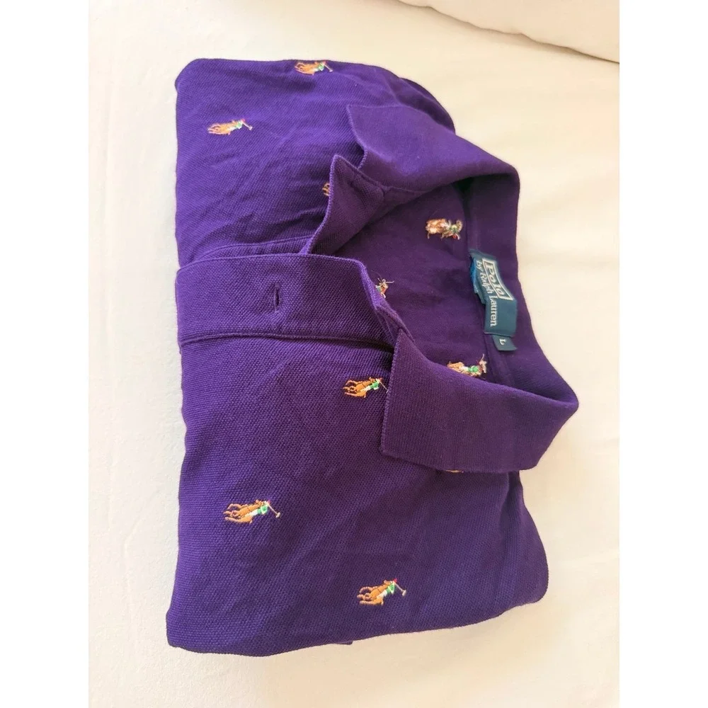 Vintage Polo by RALPH PAUREN embroidered purple polo shirt sleeve men's Large